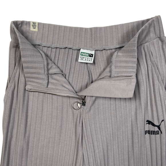Puma Ribbed Wide Leg Slit Cropped Pants M Lilac Gray - Picture 4 of 14